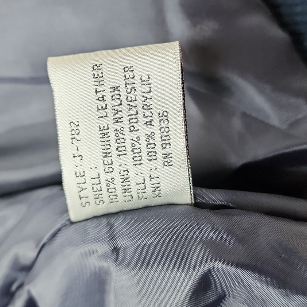 PORT AUTHORITY VINTAGE SUADE BOMBER LEATHER JACKET, LARGE, BLUE AND BROWN - Picture 7 of 10